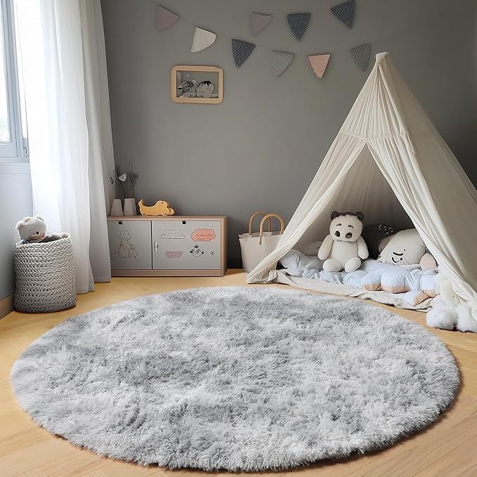 ONASAR Tie-Dyed Light Grey Round Area Rugs 6ft, Ultra Soft Bedroom Circle Rug - Image 5