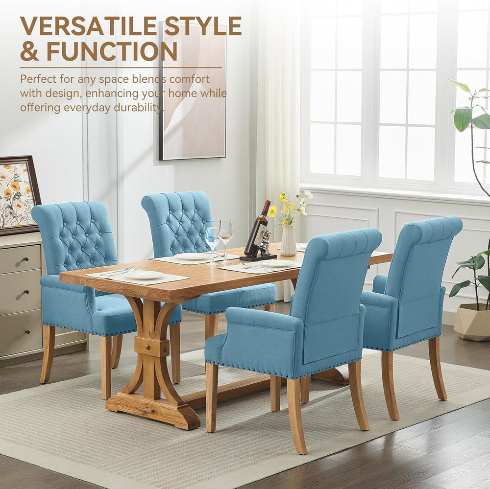 Dining Chair with Arms, Upholstered High Back Dining Room Chairs, Blue