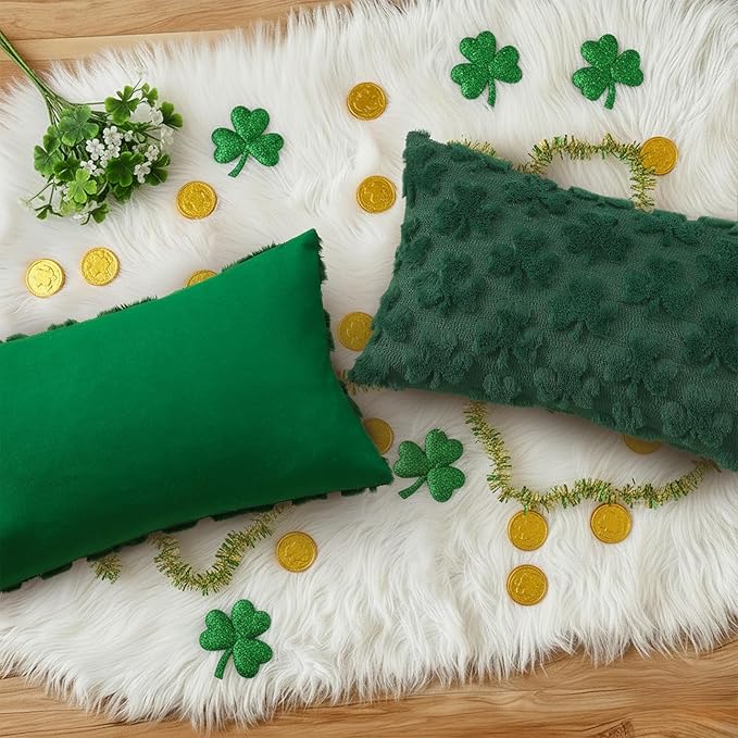 decorUhome St. Patrick’s Day Shamrock Green Pillow Covers 12x20 Inch Set of 2 - Image 7