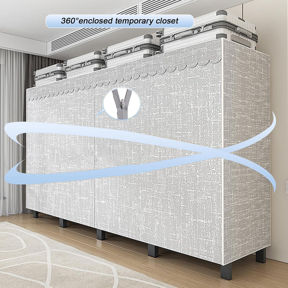 66.1in Heavy Duty Foldable Wardrobe with Cover, Load 1500lbs, grey
