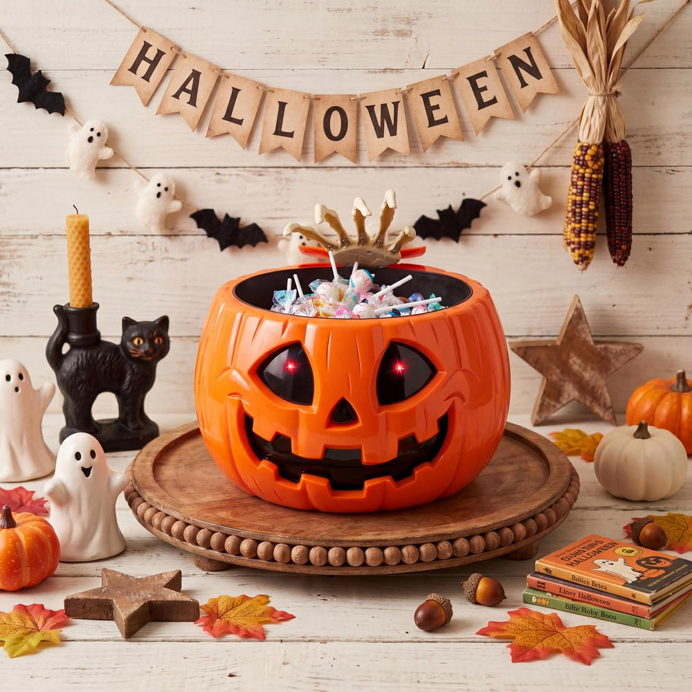 JOYIN Halloween Decorations Animated Skull Pumpkin Candy Bowl, Light-Up Skull...