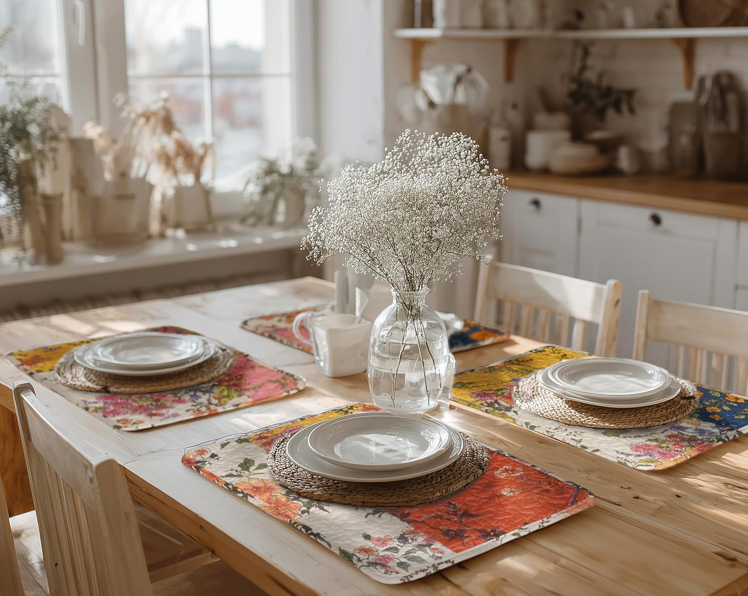 4-Piece Floral Patchwork Quilted Placemats, Original | 13 x 19 inch, reversible quilted cotton, four distinctive designs, machine washable, gift-ready packaging
