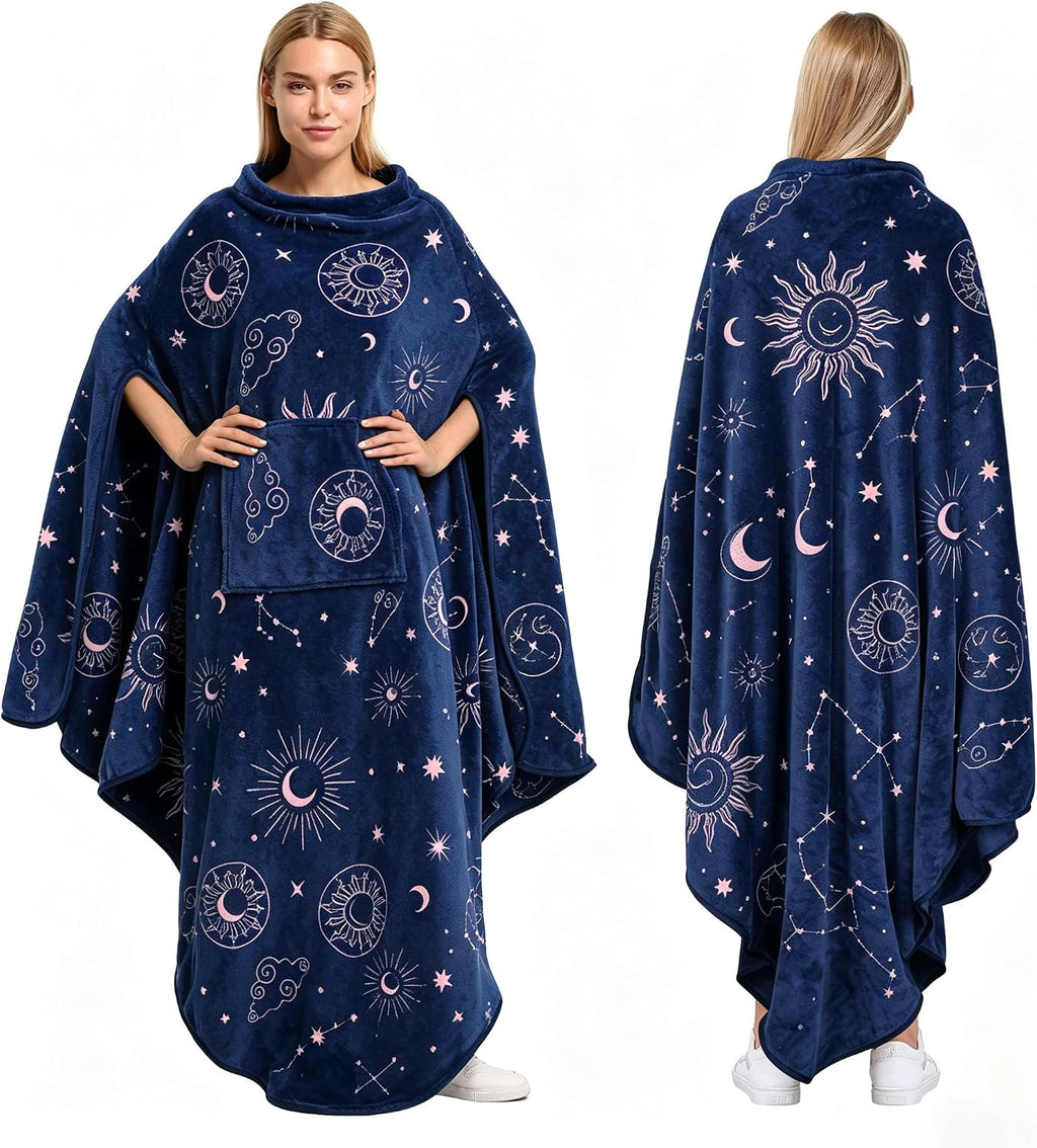 Catalonia Fleece Wearable Blanket Poncho for Adult Women Men, Travel Wrap Blanket Cape with Pocket |Warm, Soft, Cozy, Snuggly, Comfort Gift, No Sleeves|All Season, Purple | Pocket Design, Soft No-Sleeve Layer for Travel, Reading, TV Time & Lounging, Cozy