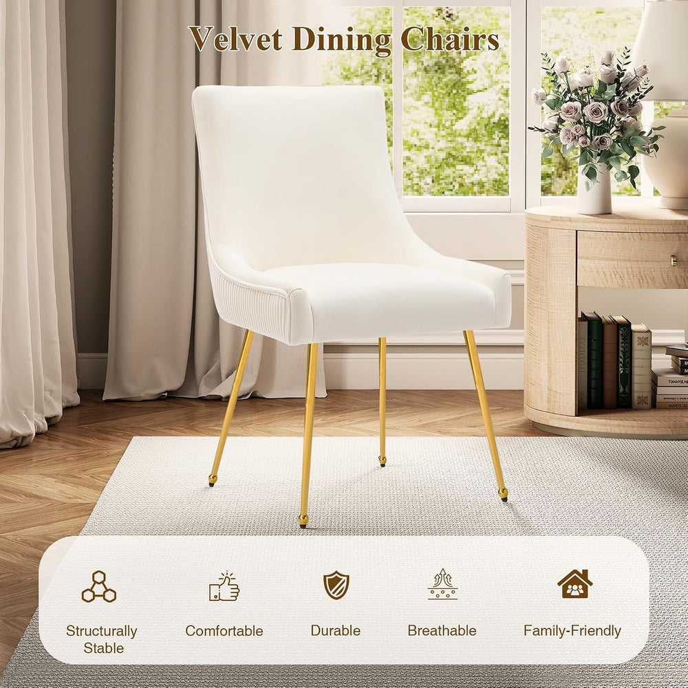 adochr Velvet Dining Chairs Set of 2 with Gold Metal Legs, Beige