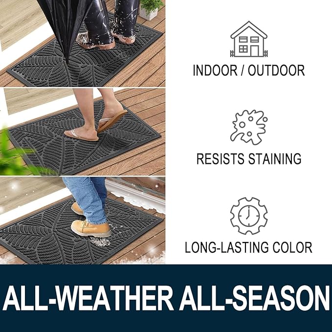 Colorxy Waterproof Doormat, Sturdy Natural Rubber Front Indoor Mat, Non Slip - Image 4