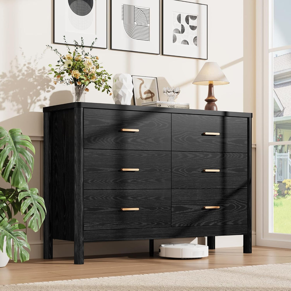 Garvee 6 Drawer Dresser, Modern Wooden Storage Chest of Drawers, Black