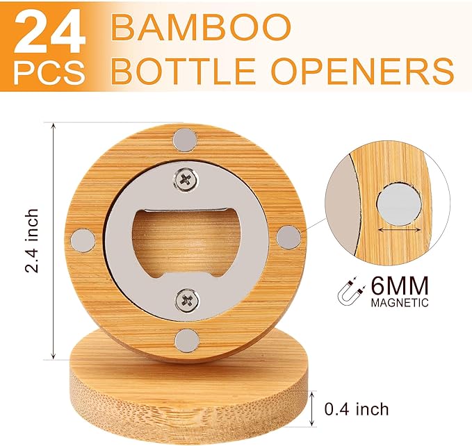 Yoption 24 Pcs Bamboo Magnetic Bottle Opener, Wooden Bulk Fridge Magnet Bottle - Image 2