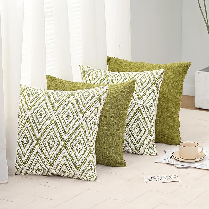 HPUK Decorative Throw Pillow Covers Set of 4 Geometric Design Linen Cushion - Image 7