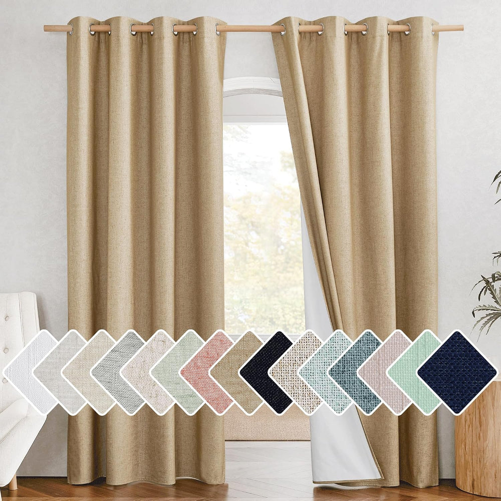 NICETOWN 100% Absolutely Blackout Linen Curtains with Thermal Insulated White...