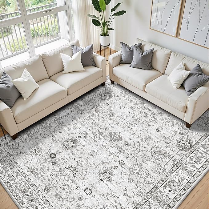 Washable Area Rug 8x10 Gray, Large Soft Rugs - Image 2