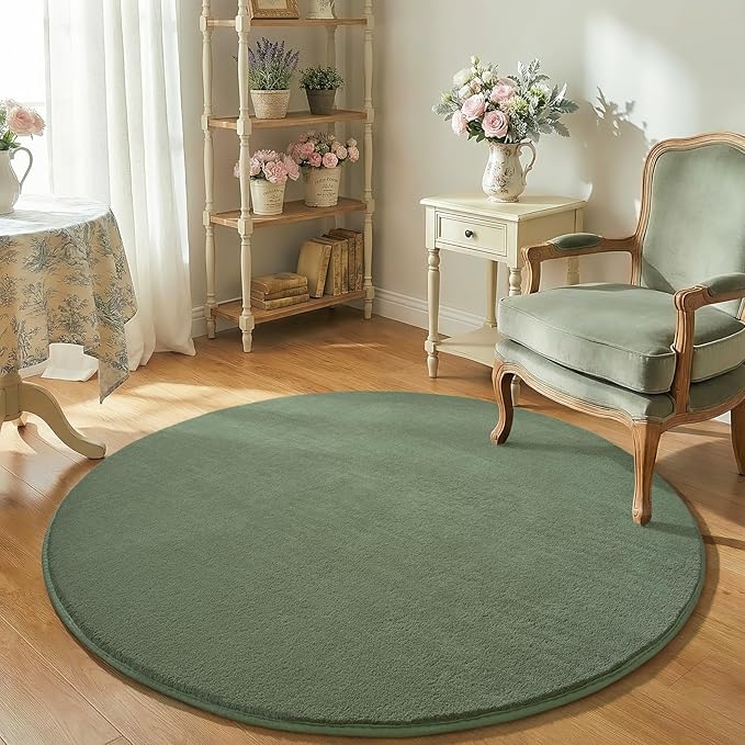 Amearea Sage Green Round Area Rugs 5ft Washable Circle Rugs - Image 7