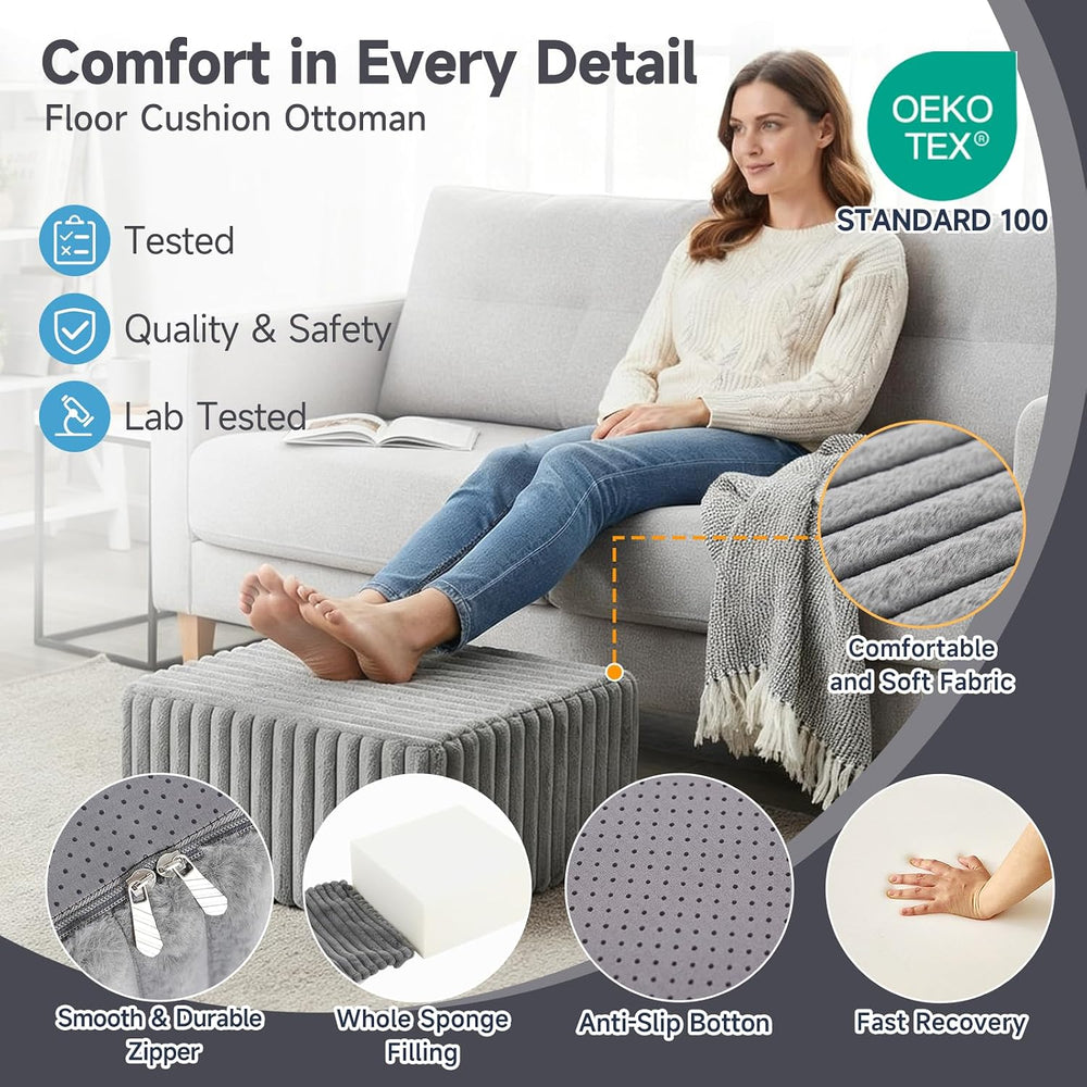 Tiita Square Stuffed Pouf Ottoman, Soft Foot Stool with Solid Foam Block | 21...