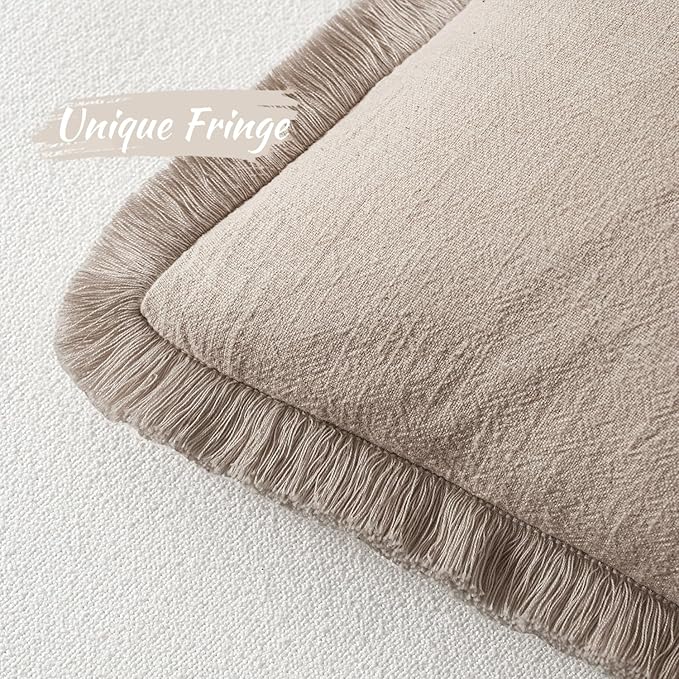 MIULEE Decorative Throw Pillow Covers Neutral Linen Fringe Throw Pillows Set of - Image 4