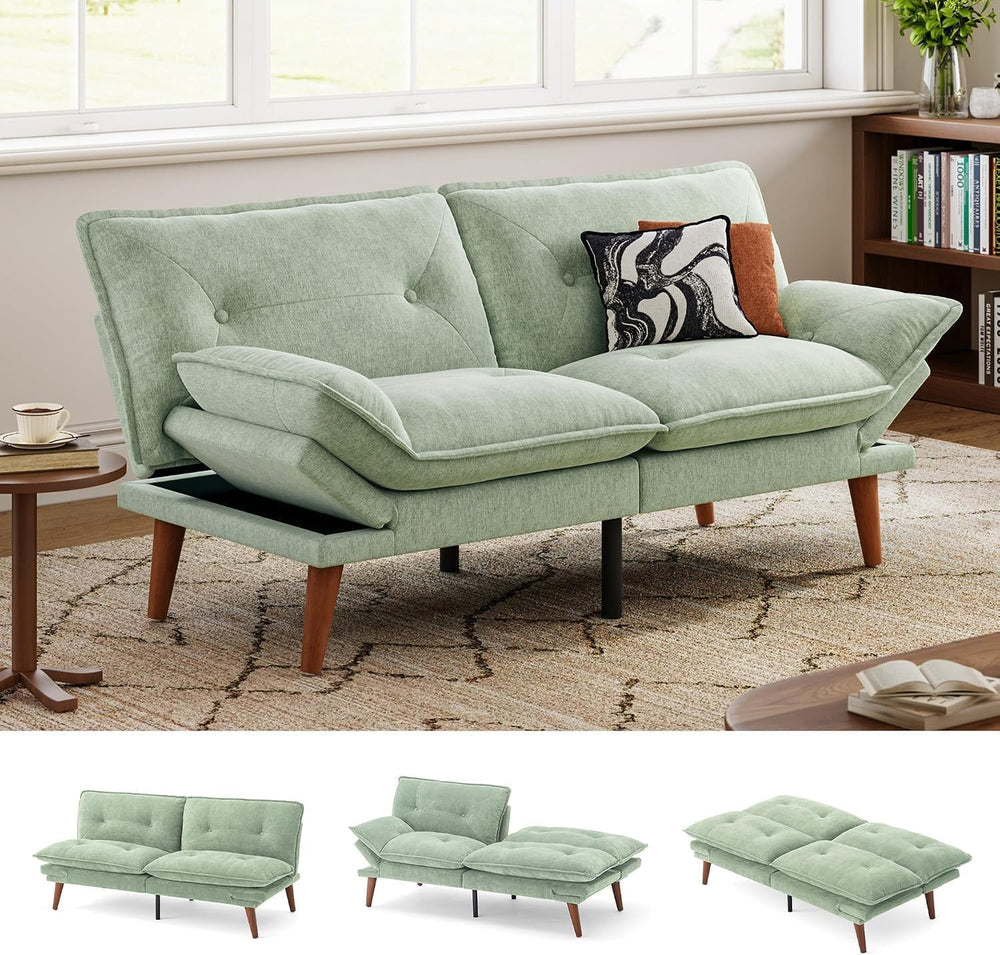 LINSY HOME Futon Sofa Bed, 70" Chenille Futon Couch with Adjustable Back...