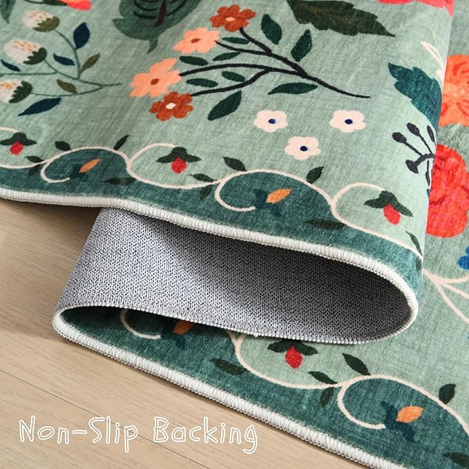Rugcomf Area Rug 4x6 Rug Washable Boho Rugs Non Slip Low Pile Floral Small - Image 4