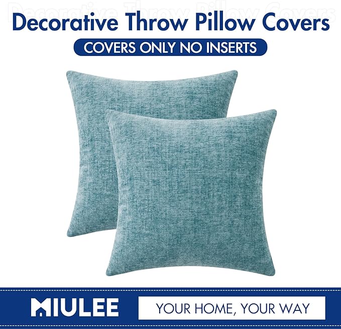 MIULEE Pack of 2 Smoke Blue Throw Pillow Covers 16x16 Inch Soft Chenille Pillow - Image 6