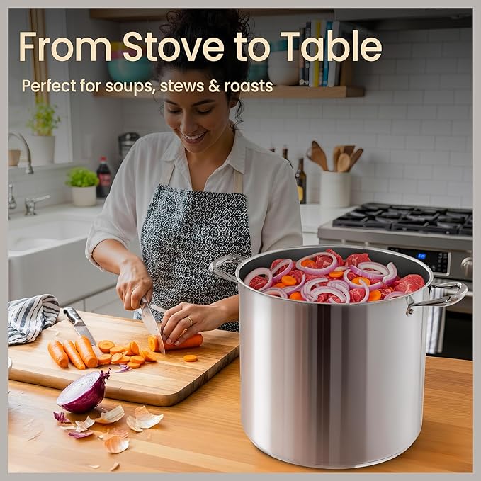 Stainless Steel Stockpot with Tempered Glass Lid 24 Quart, Durable 18/0 - Image 5