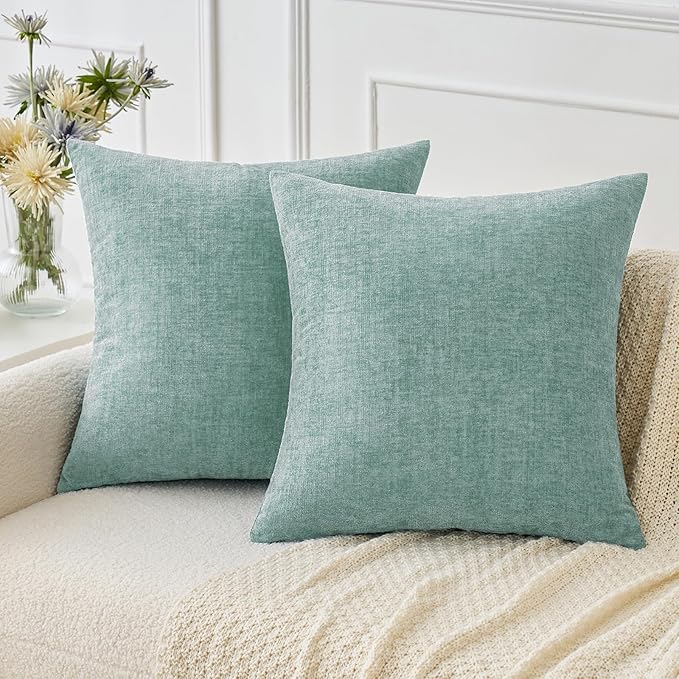MIULEE Pack of 2 Couch Throw Pillow Covers 16x16 Inch Soft Aqua Green Chenille by MIULEE