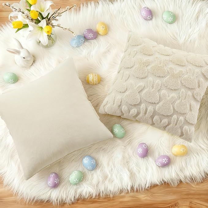 decorUhome Easter Bunny Pillow Covers 16x16 Inch Set of 2, Soft Plush Faux Wool - Image 5