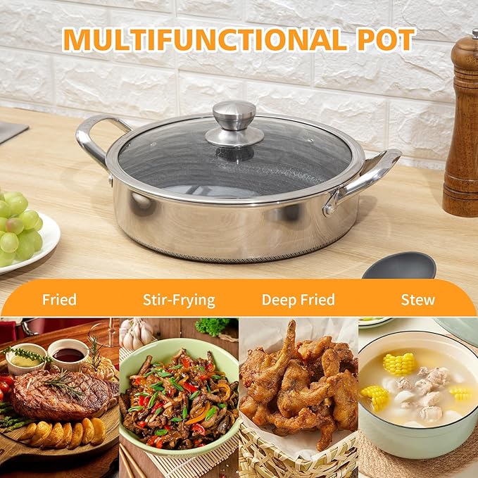 Toutrop Saute Pan, 10 Inch Nonstick Deep Frying Pan, 316L Stainless Steel Sauté - Image 2