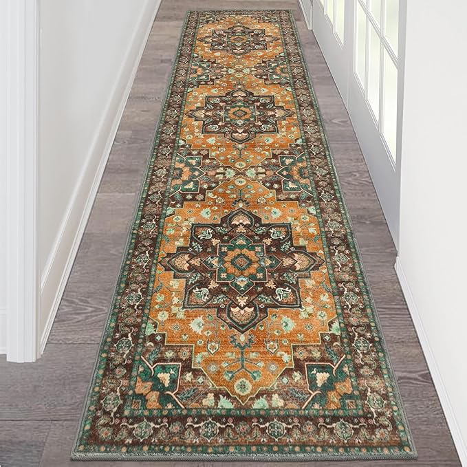 HEBE Hallway Runner Rug 2'x8' Washable Vintage Distressed Area Rugs Non Slip by HEBE