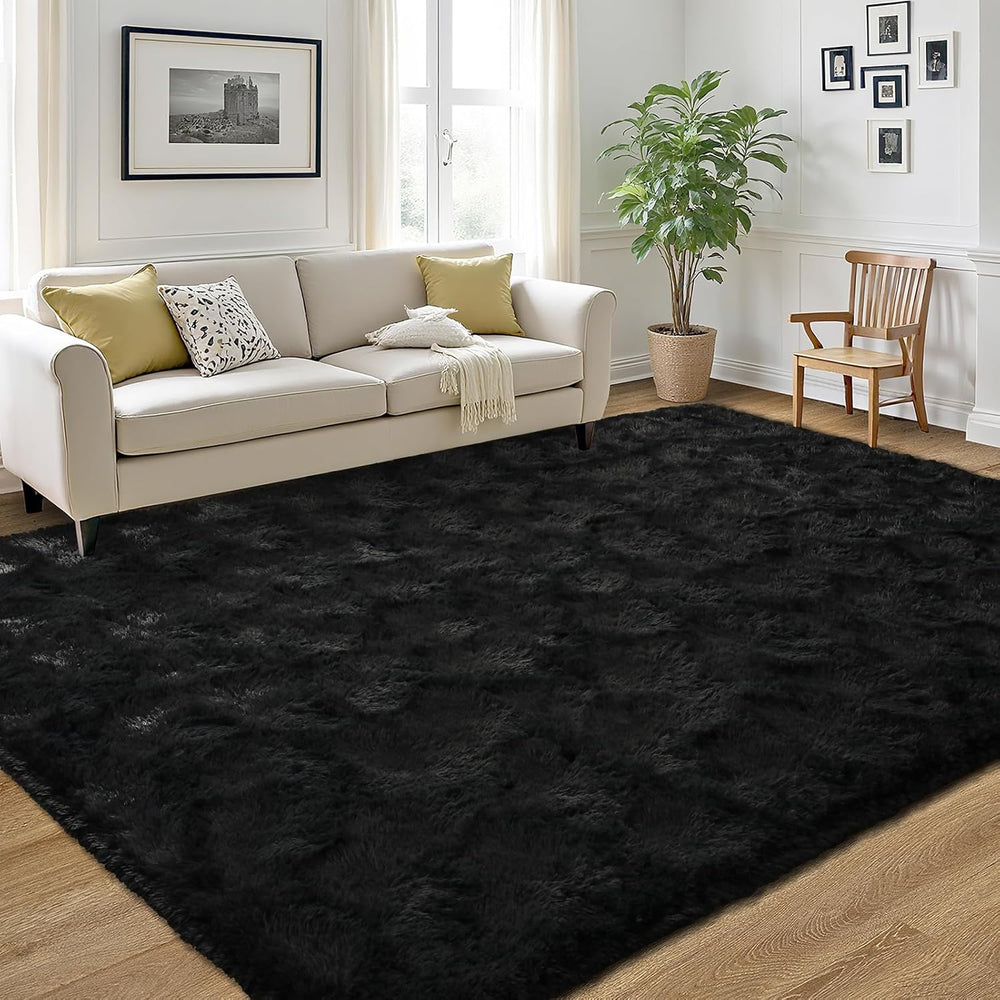 LOCHAS 8x10 Area Rugs Fluffy Living Room Carpets for Kids Bedroom, Black