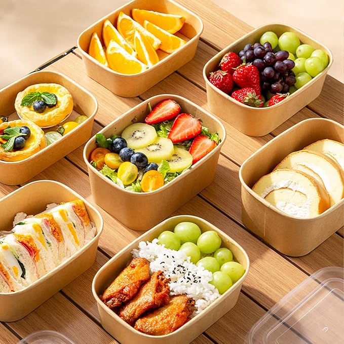 50-Pack 29oz Disposable Kraft Paper Bowls【with Lids and Forks】, Meal Prep
