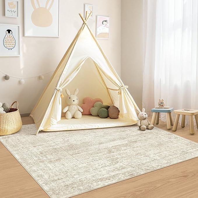 UERMEI Square Area Rugs : Washable 5x5 Neutral Modern Abstract Carpet - Image 3
