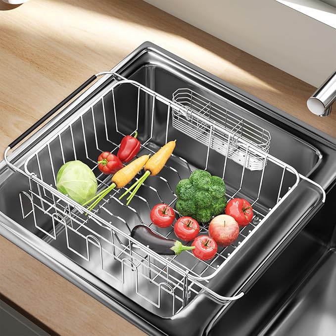 Fanbsy Dish Drying Rack in Sink, Extendable Stainless Steel Dish Drainers
