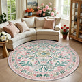 Round Area Rug for Living Room: 6 ft Floral Washable Circle Rug Soft Boho by PLHXFRSoftAreaRugs