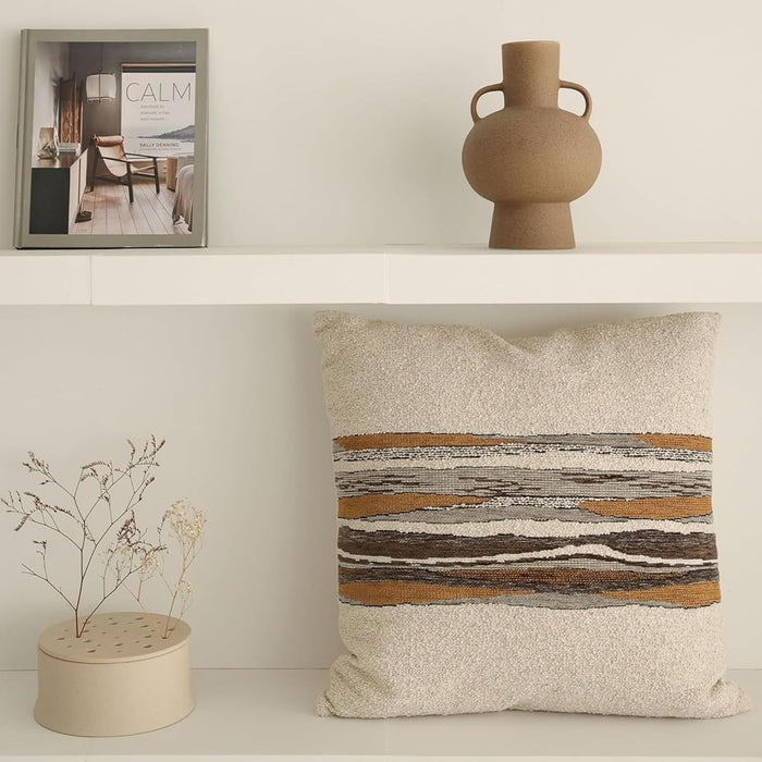 Throw Pillow Covers 20x20 Inch, Pack of 1 Textured Linen Blend with Woven Stripe, Decorative Throw Pillow Case for Couch Sofa, Elegant Design, Combos, Mustard 20x20 Inch