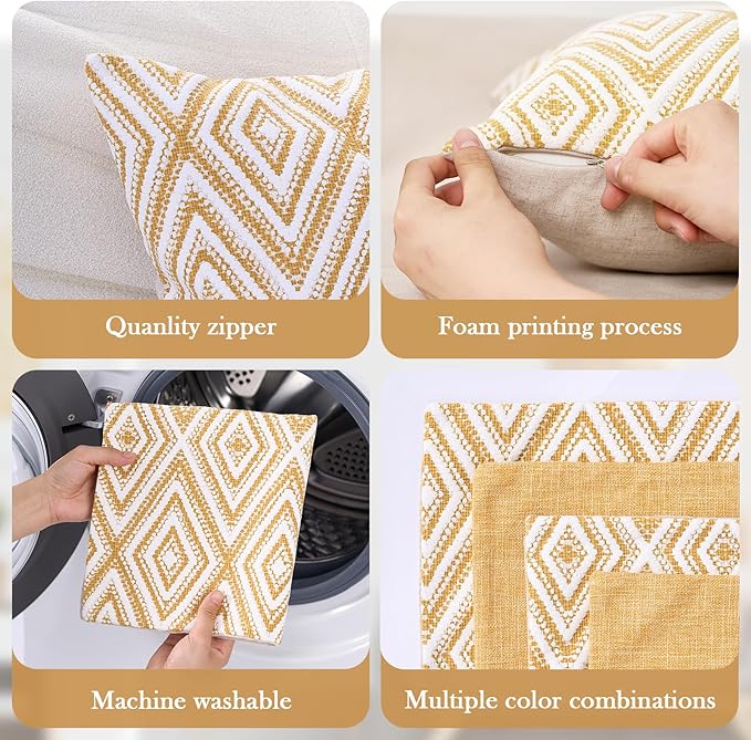 HPUK Decorative Throw Pillow Covers Set of 4 Geometric Design Linen Cushion - Image 4