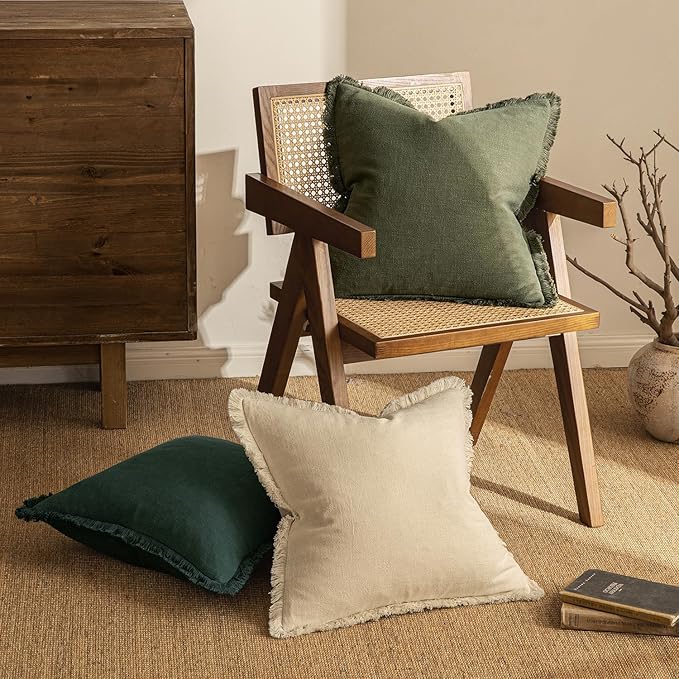 MIULEE Decorative Throw Pillow Covers Neutral Linen Fringe Throw Pillows Set of - Image 4