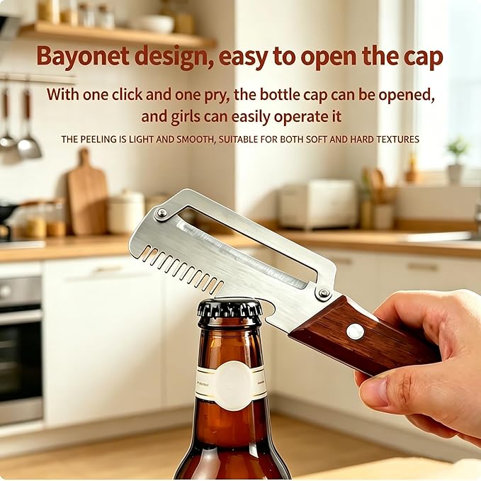 Multi-Functional Vegetable Peeler, 3 in 1 Multi Functional Wooden Handle Peeler - Image 3