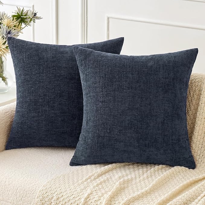 MIULEE Pack of 2 Couch Throw Pillow Covers 20x20 Inch Soft Navy Blue Chenille by MIULEE