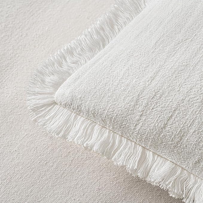 MIULEE Decorative Lumbar Throw Pillow Covers Neutral Linen Fringe Throw Pillows - Image 3