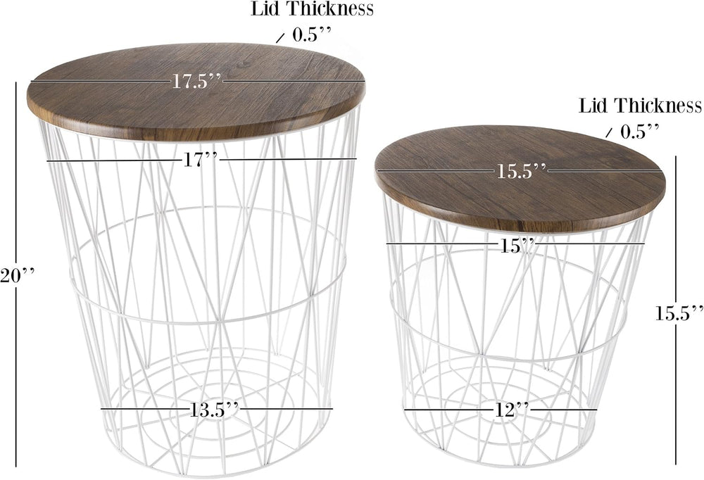 End Tables Set of 2 - Nesting Tables with Removable Wood Tops and Metal Wire ...