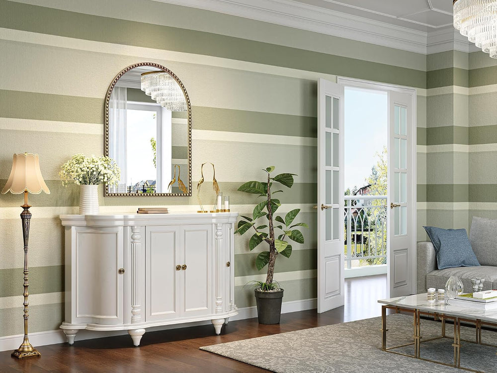 Beaded Arched Mirror for Wall, 30"x40" Gold Arch Brass Bathroom Mir...