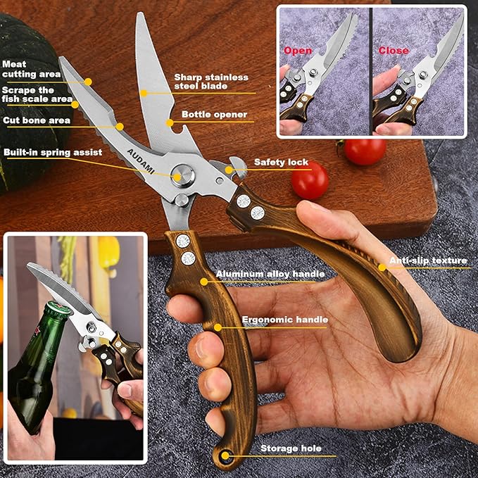 Poultry Shears 2-Pack, Heavy Duty Meat Scissors, Stainless Steel Spring Loaded - Image 3