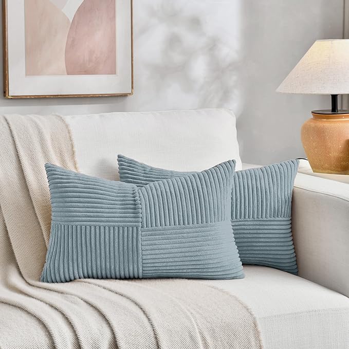 Fancy Homi Set of 2 Light Blue Lumbar Decorative Throw Pillow Covers 14x24 Inch - Image 5