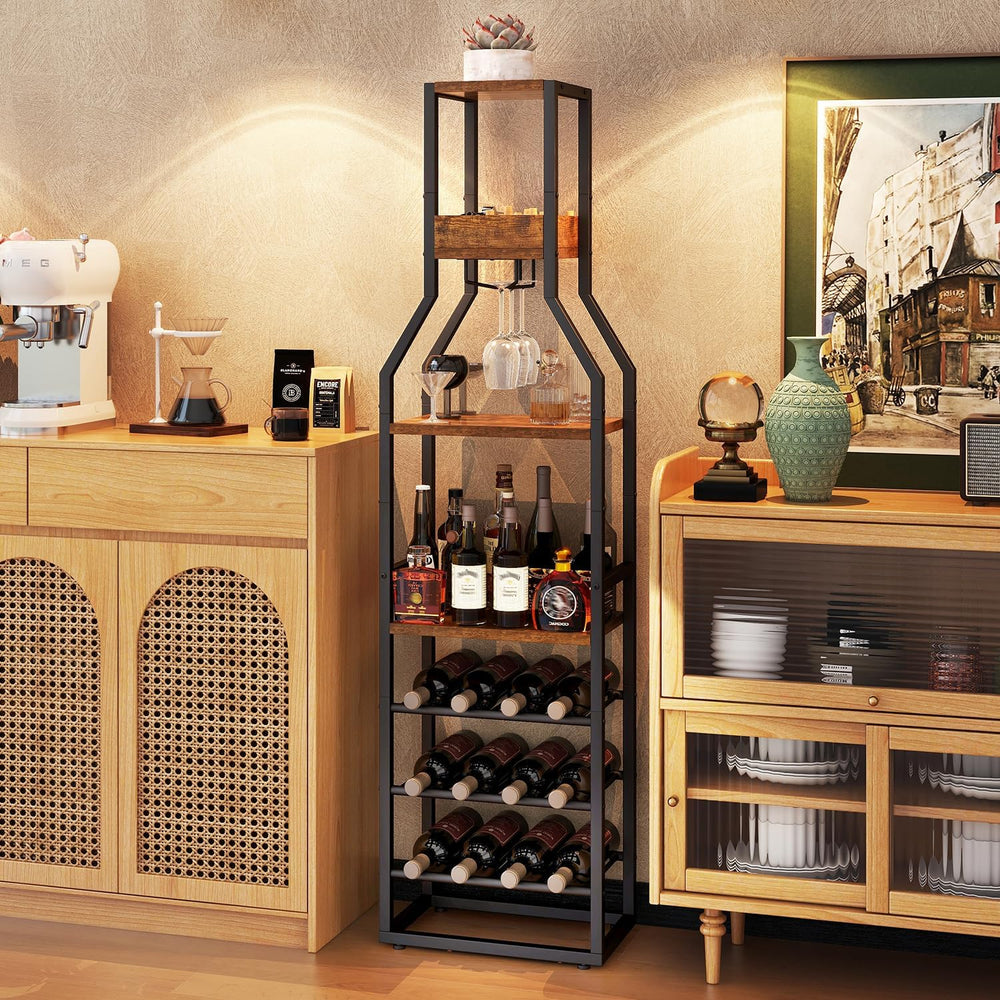 IBUYKE 5-Tier Freestanding Wine Rack,Wine Bottle Display,Brown TMJ916H | Wine...