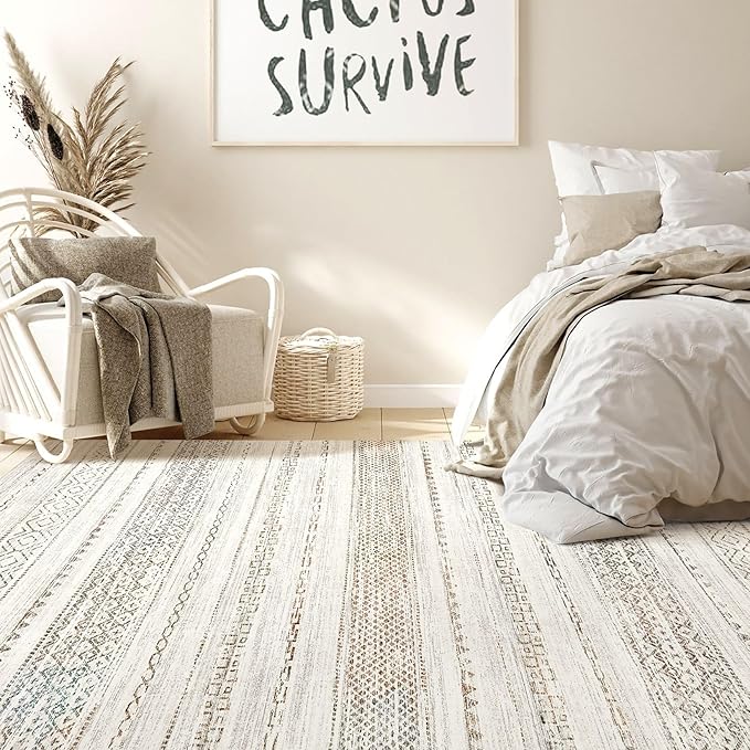 Nakagishi 10x14 Area Rugs Living Room: Washable Boho Large Neutral Modern Soft - Image 6