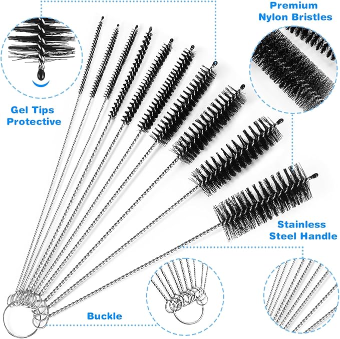 Ixiaoyoo Cleaning Brushes Set, 10 Pieces 8 Inch Nylon Tube Brush + 60 Inch - Image 2