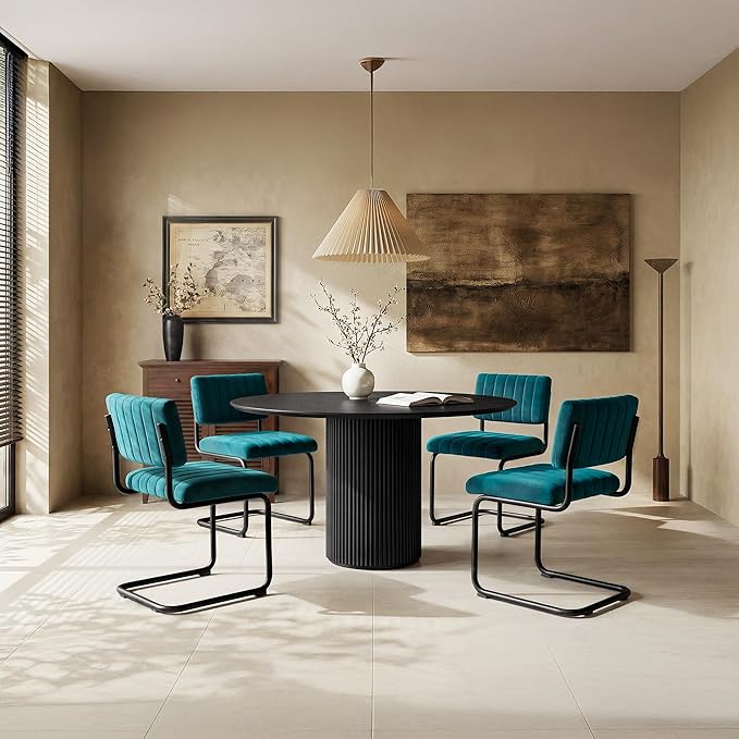 ONEVOG Modern Luxury Dining Room Chairs Set of 2, Teal Velvet Upholstered Kit...