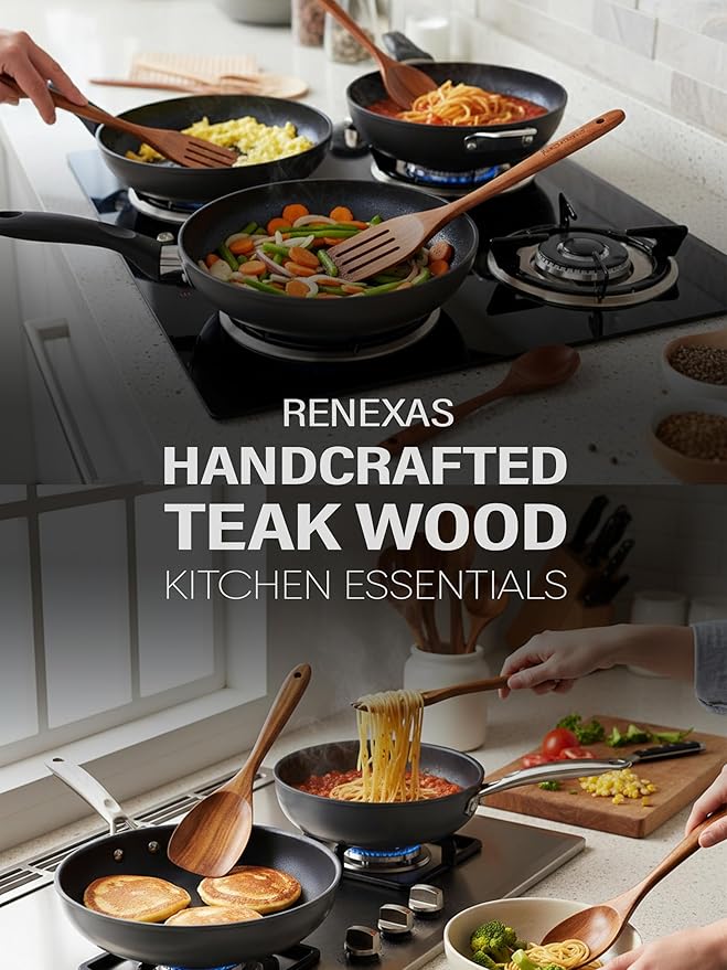 9-Piece Teak Wooden Kitchen Utensil Set – Nonstick Safe Cooking Spoons & - Image 6