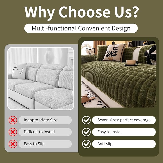 Velvet Couch Cover, Washable Sectional Sofa Cover, Anti Slip Sofa Slipcover - Image 3