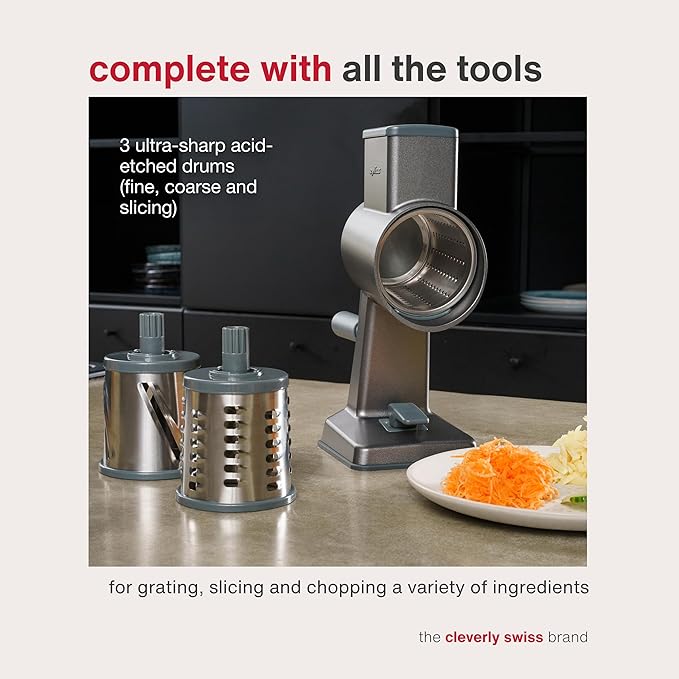 Zyliss Rotary Cheese Grater, 3 Steel Drum Blades, Fruit Grater - Image 6