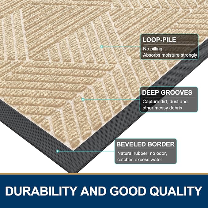 Smiry Front Door Mat Outside Entrance, Heavy Duty Sturdy Natural Rubber Doormat - Image 4