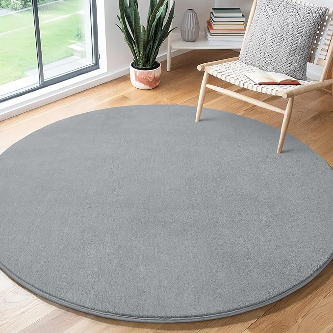 Amearea Grey Round Area Rugs 4ft Washable Circle Rugs - Image 8