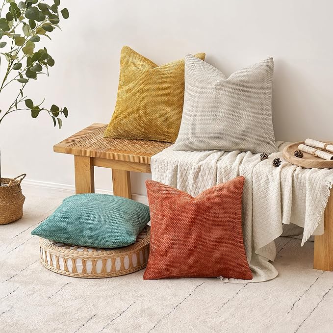 MIULEE Pack of 4 Couch Throw Pillow Covers 18x18 Inch Neutral Orange/Teal Soft - Image 5